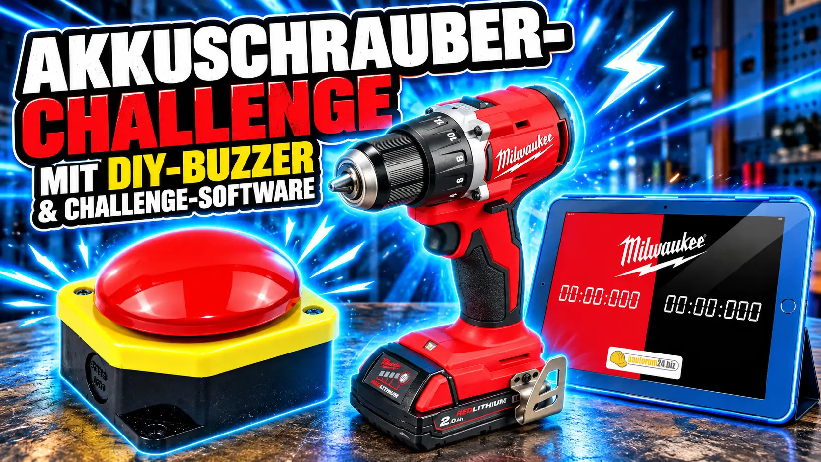 Video von Bauforum24: die Akkuschrauber-Challenge mit Tisch, Buzzern und Timer am Stand